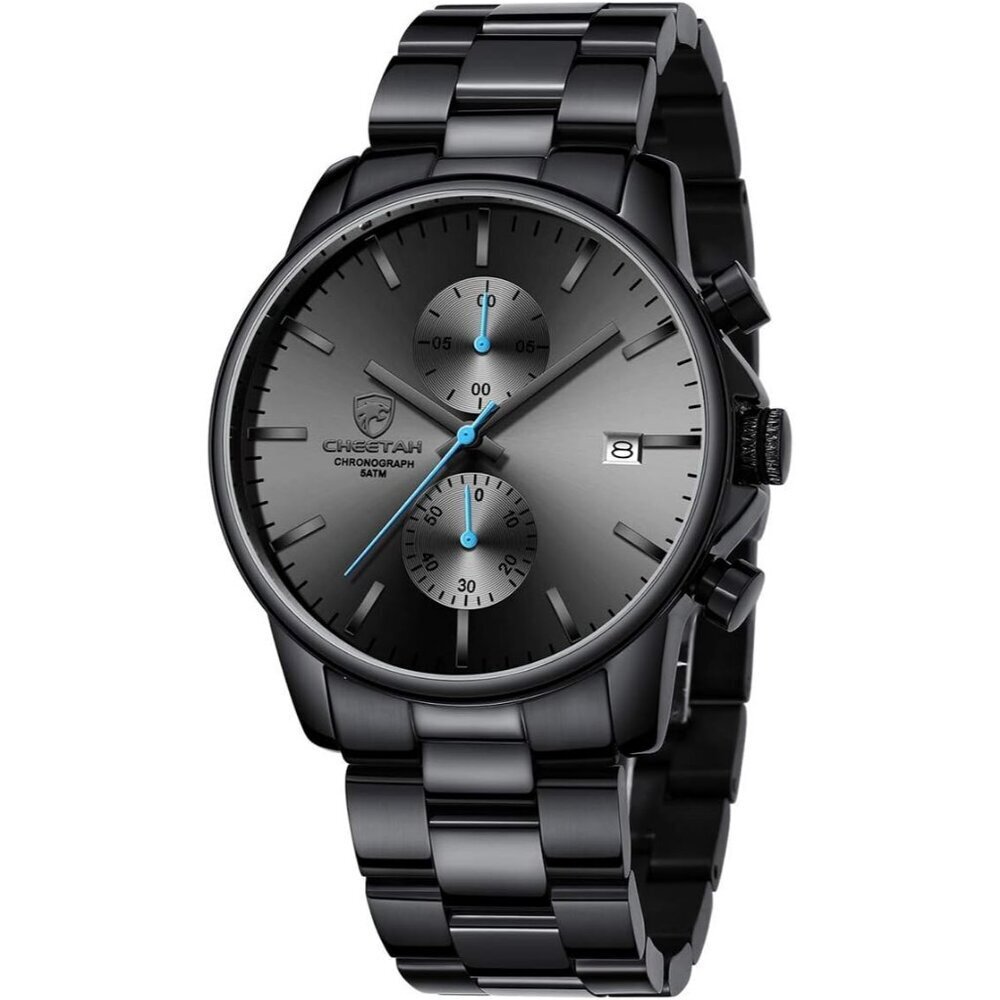 Men's Black -Blue Minimal Stainless Steel Waterproof Stainless Steel Band Watch